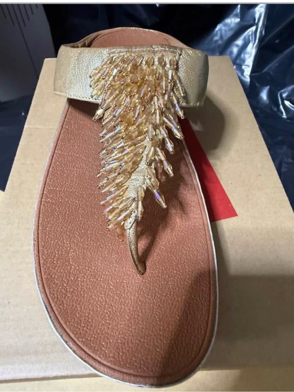 FitFlop Gold Beaded T-Strap Sandals